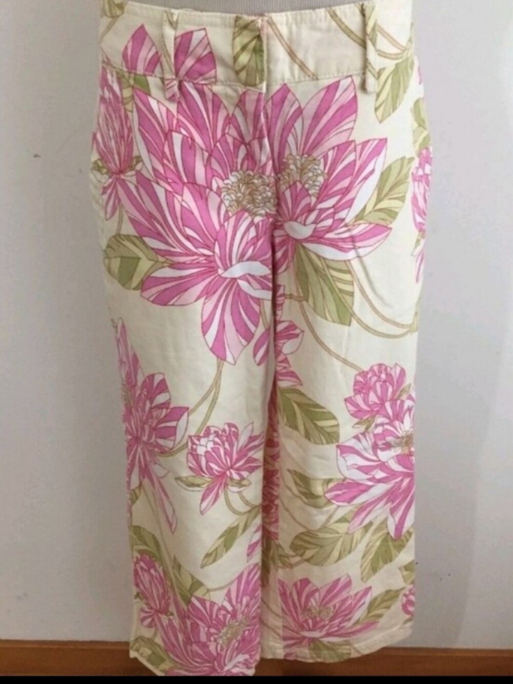 Tommy Hilfiger Stretch Cropped Pants Cream/Beige w/Pink, Fuchsia, Yellow  8